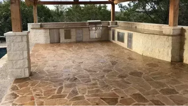 Stamped concrete patio with concrete grill counter in Columbia, SC